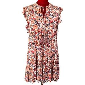 Knox Rose S Boho prairie top tunic mini dress ruffles pink purple blue floral